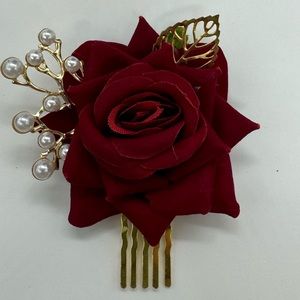Hair Comb Red Rose with pearls